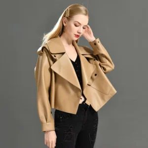 New Trend Fashion Motorcycle Jacket Turn-Down Collar Real Sheepskin Genuine Leather Jacket Woman