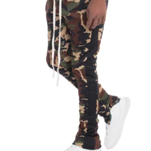 Men's Camo Print Track pants Style Solid Stripe Pant with Ankle Zipper Joggers