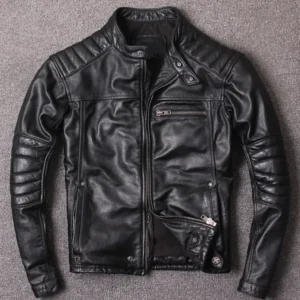 Leather Jacket Men’s Motorcycle Biker Black Cafe Racer Genuine Real Jacket