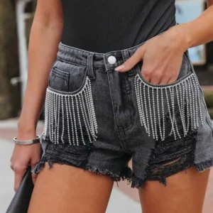 Women's Distressed Fringe Denim Shorts Stylish and Comfortable with Pockets