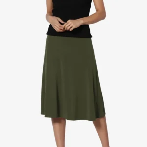 Foldover Stretch A-Line Flared Knee Length Skirt Comfy Stylish