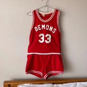 True vintage 1970s red basketball uniform - jersey and shorts demons number 33
