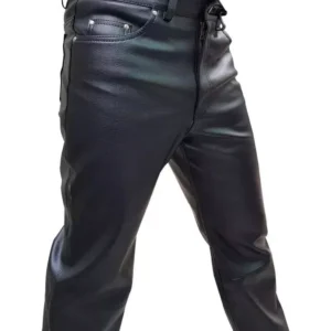 Mens Biker Jeans Real Black Or Cow Leather Sleek And Sexy 501 Style Pants New