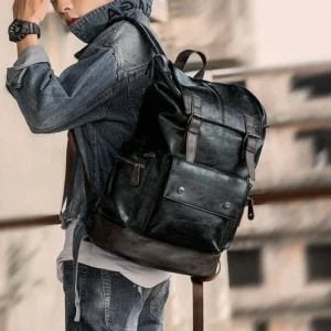 Mens Leather Backpack Travel Laptop Bag School waterproof Business Shoulder Bags