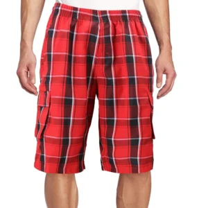 Men's Plaid Checkered Multi Pocket Elastic Waist Lightweight Casual Cargo Shorts