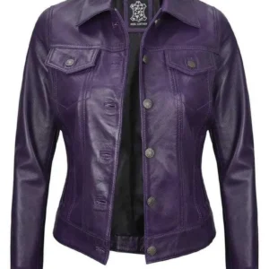 Women's Real Leather Purple Trucker Lambskin Jacket Denim Style Classic Jacket