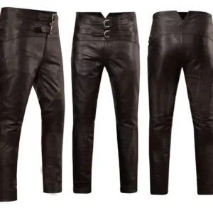 Men's Black Real Cowhide Leather Jim Morrison Pants Biker's Motorcycle Trousers