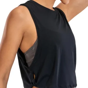 Cropped Workout Tank Tops for Women - Black Sleeveless Gym Shirts
