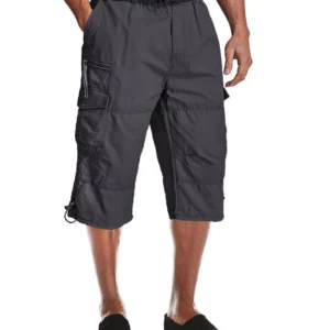 Men's Casual Cotton Cargo Shorts Outdoor Hiking 3/4 Length Below Knee Pants Man