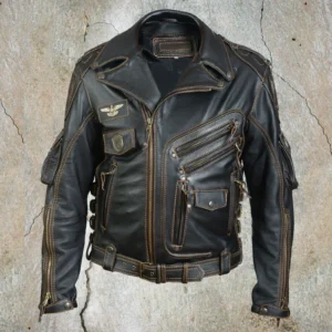 MEN'S GENUINE COWHIDE PREMIUM LEATHER MOTORCYCLE BIKER TOP LEATHER JACKET BLACK