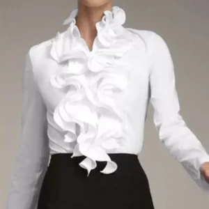 Women Buttons Down Ruffles Frill Blouse Ladies OL Office Shirt Tops Blouse