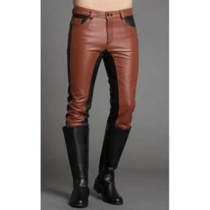 Leather Pants Men Pant Trousers Slim Biker Fit Men's Jeans Style Real Tan