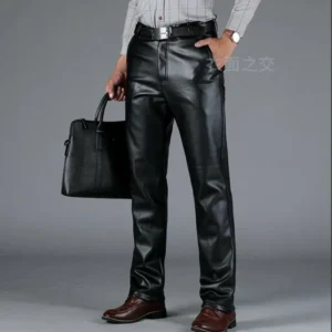 Mens Winter Leather Pants Thick Fur Lining Motorcycle Biker Straight Trouser New