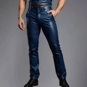 New Men's Premium Navy Blue Leather Pant| Genuine Soft Sheepskin Leather Pant